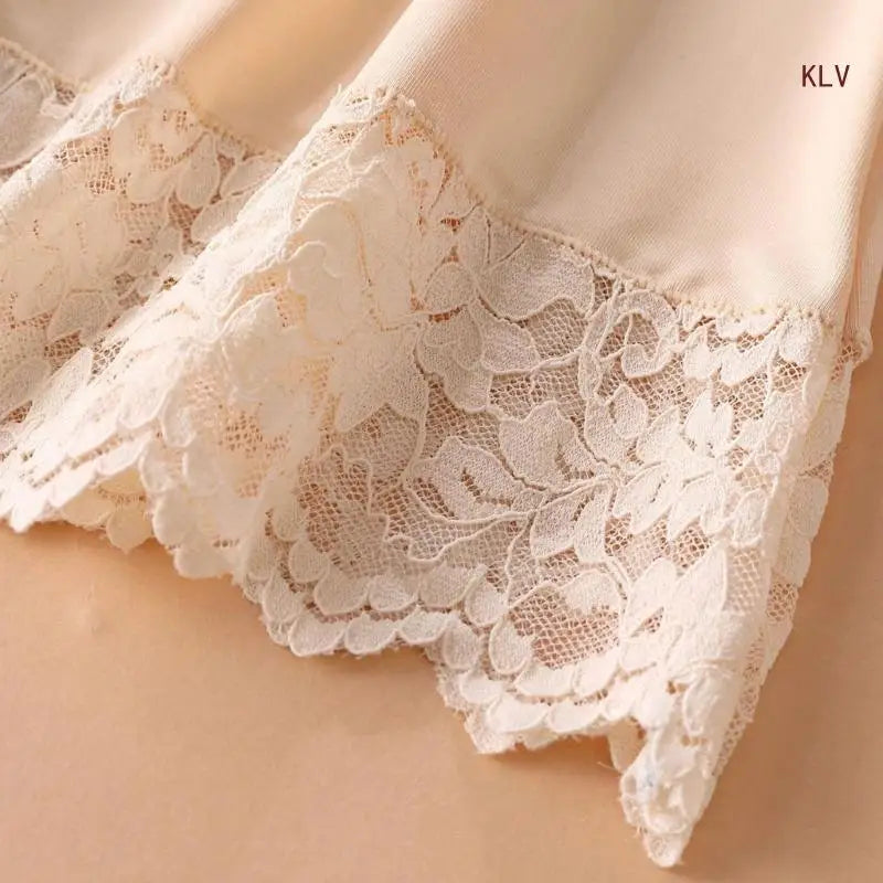 Women Knee Length Half Slip Underskirt Elastic Waist Solid Color Lace Trim Petticoat Basic Half Skirt for Under Dresses - null - Fashion Fossil -  