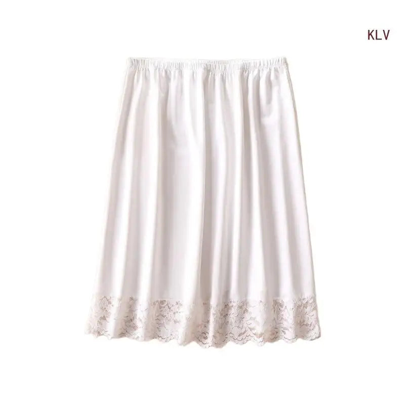 Women Knee Length Half Slip Underskirt Elastic Waist Solid Color Lace Trim Petticoat Basic Half Skirt for Under Dresses - null - Fashion Fossil -  