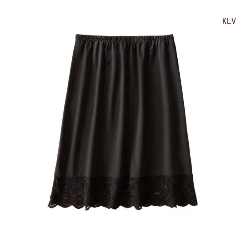 Women Knee Length Half Slip Underskirt Elastic Waist Solid Color Lace Trim Petticoat Basic Half Skirt for Under Dresses - null - Fashion Fossil -  