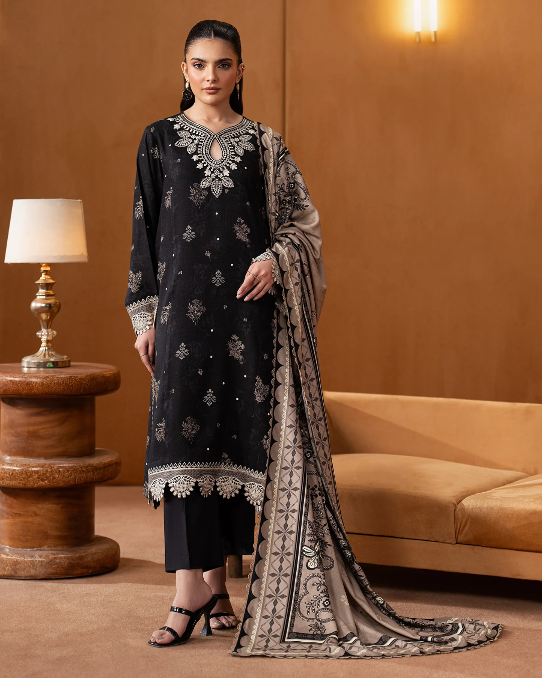 HOME pret embroidered twill viscose suit 3 piece