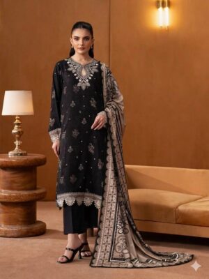 HOME pret embroidered twill viscose suit 3 piece