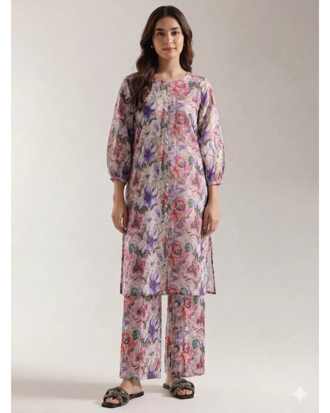 printed khaddar co ord set