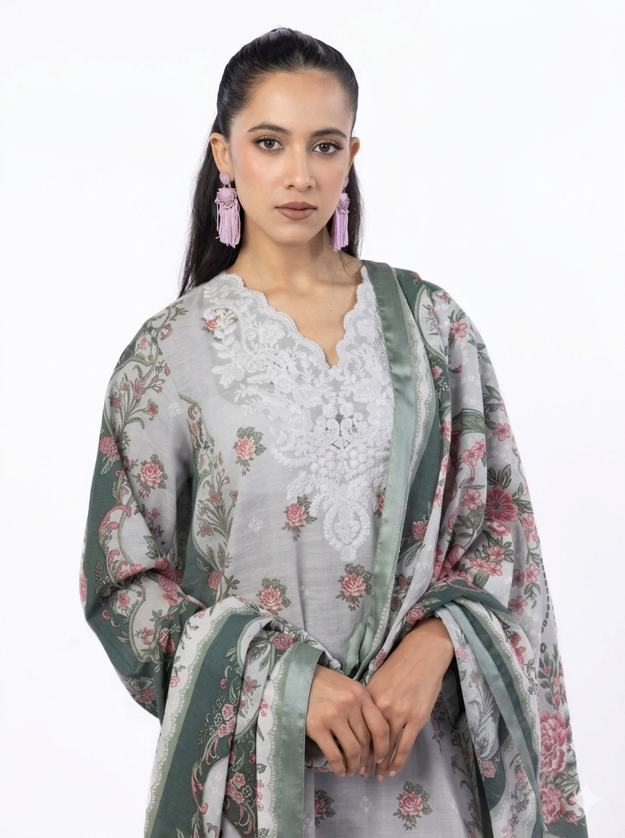 pret embroidered light khaddar suit – 3 piece